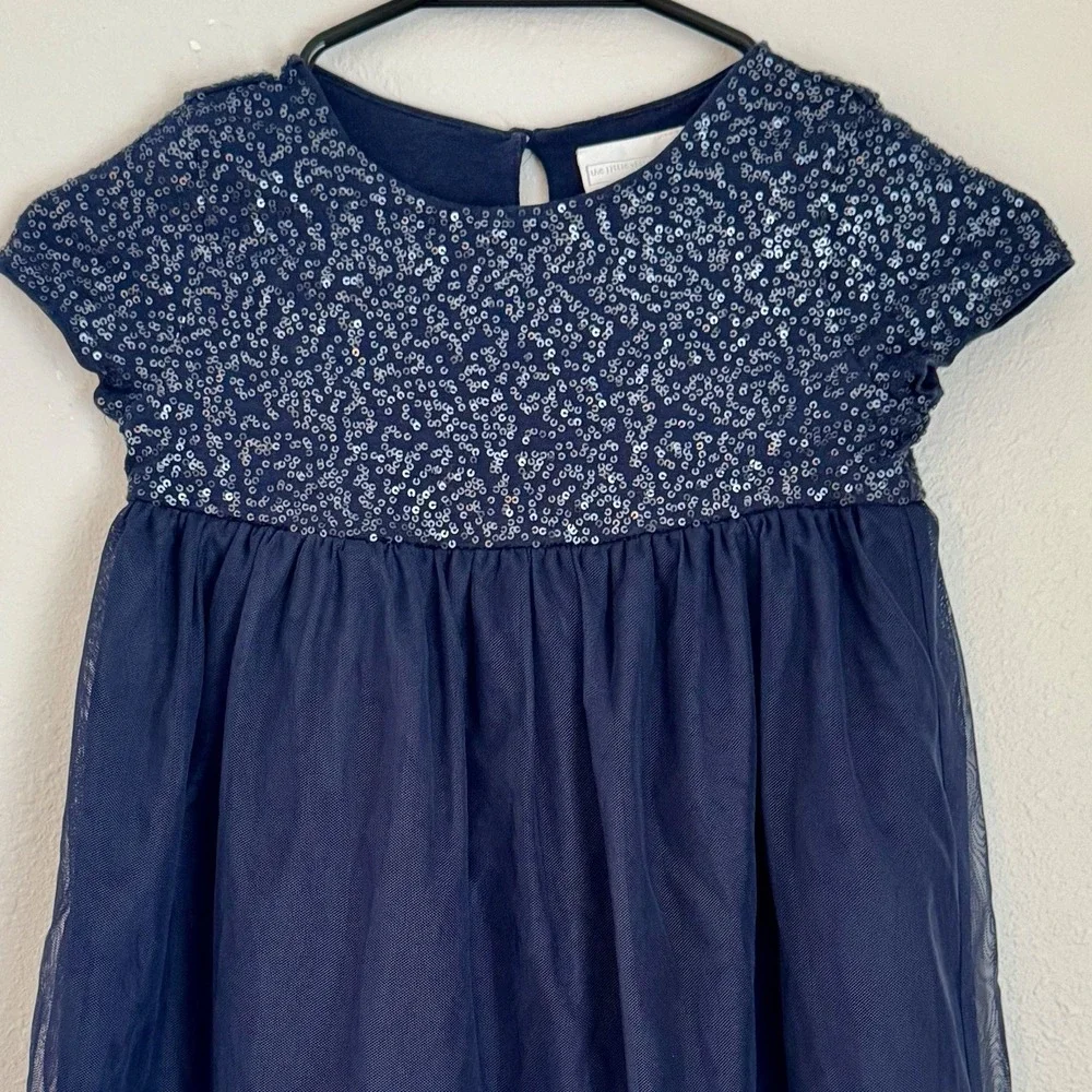 The Little White Company Girls (4-5) Navy Blue Sequins Dress Cotton W/ Tulle‎ - Picture 4 of 7